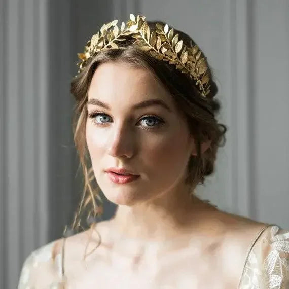 Metal Greek Roman Gold Color Leaf Headbands Bride Wedding Hair Accessories For Women Diadem Crown Tiaras Headpiece Headdress