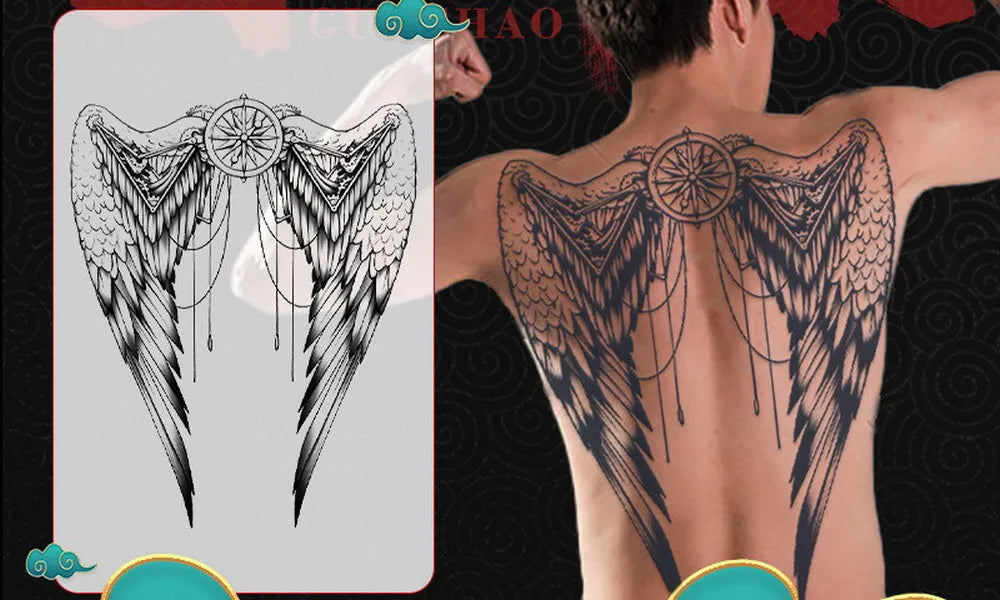 Angel Wings God Tattoo Stickers Realistic Juice Ink Semi Permanent Full Back Body Tattoo Temporary Lasting 2 Weeks Men Adult