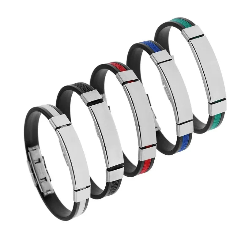 Fashion Men Silicone Bracelet Stainless Steel Bracelet on Hand for Couple Unisex Wrist Chain Jewelry