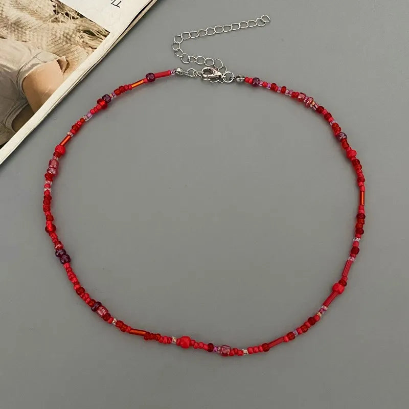 1 pc Irregualr Glasses Beads Choker Necklace for Women Fashion Trendy Popular Short Neck Jewelry Colorful Necklace  Wholesale