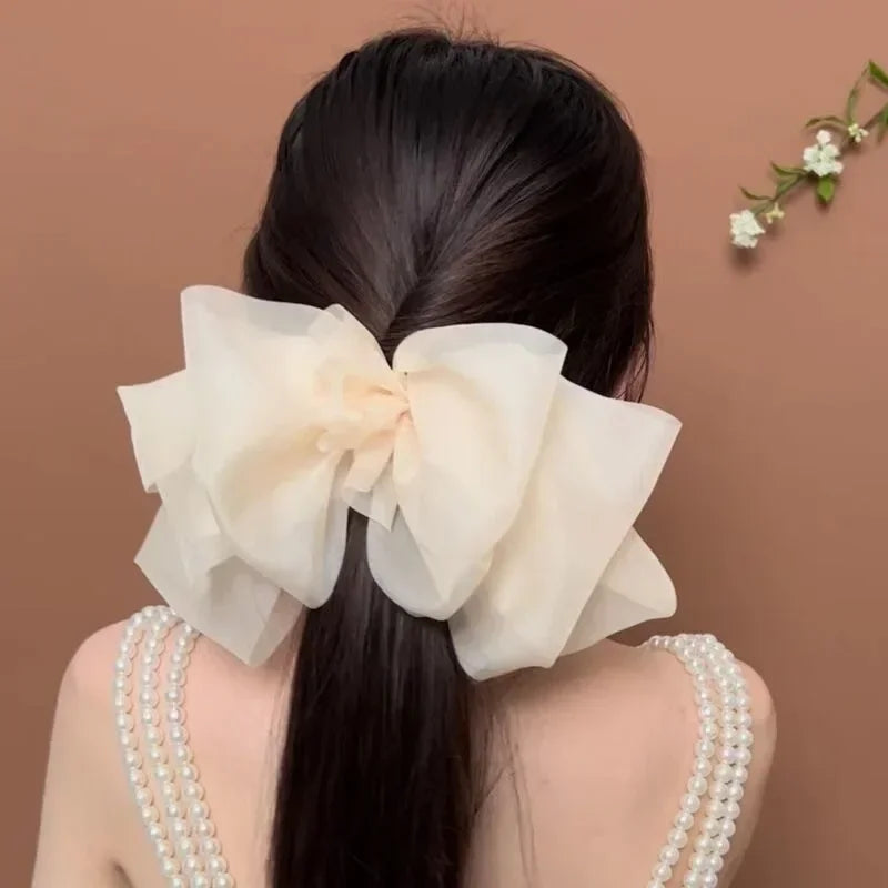 Fashion New Oversize Hair Bows Chiffon Solid Color Large Bowknot Hairpins Spring Clamp Clip Women Korea Headwear Accessories