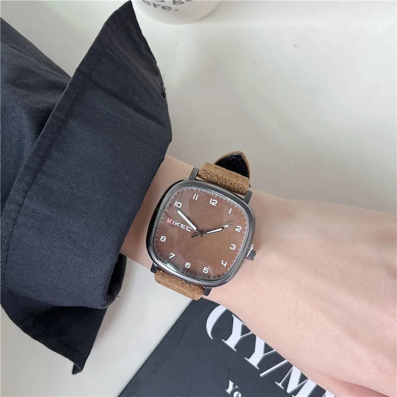 Brand Quartz Watch Youth Student Watch Vintage Square Dial Leather Belt Wristwatch Casual Fashion Men Women Gift Clock Wholesale