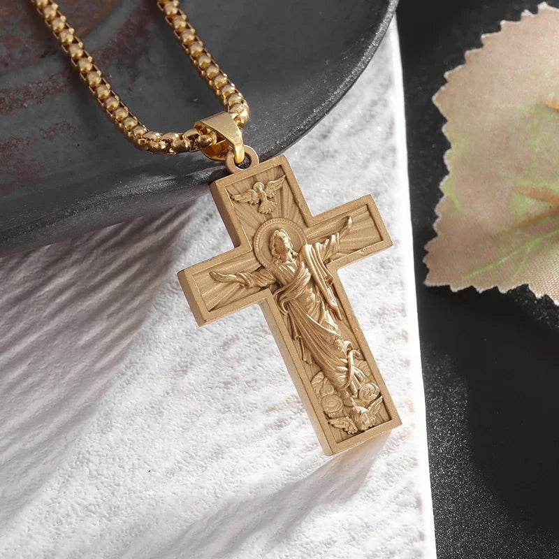 Fashion Punk Red Cross Templar Pendant Necklace Men\\'s Personalized Retro Christian Religious Jewelry