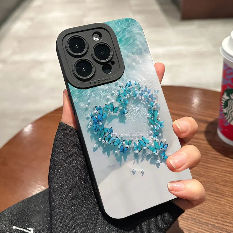 Blue Butterfly Ocean Waves Phone Case For iPhone 16 15 Pro Max 14 13 12 11Pro Max  Mini X XS XR 7 8 Plus SE Silicone Soft Cover