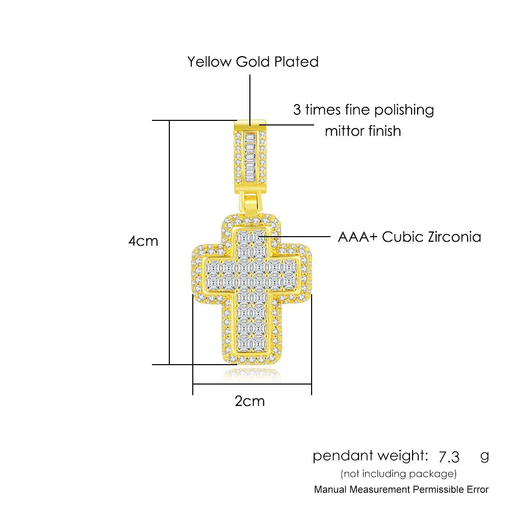 Hiphop Luxury Inlaid CZ Cross Pendant Rope Chain Necklaces for Men Women Punk Personality Rapper Accessory Fashion Neck Jewelry