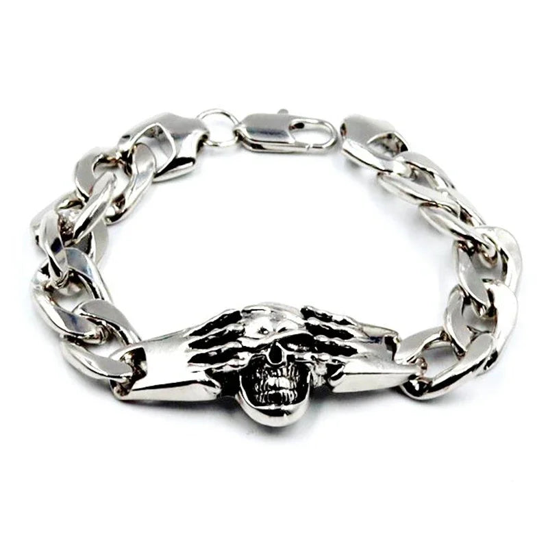 Nordic  Celtic Double Wolf Head Men's Stainless Steel Chain Bracelet Byzantine King Chain Punk Rock Party Jewelry