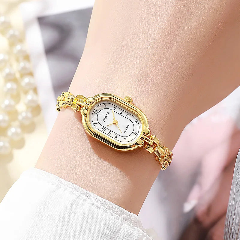 New Thin Bracelet Watch Retro Small Gold Watch for Women Oval Dial Light Luxury Fashion Quartz Wristwatch Gift Wholesale Clock