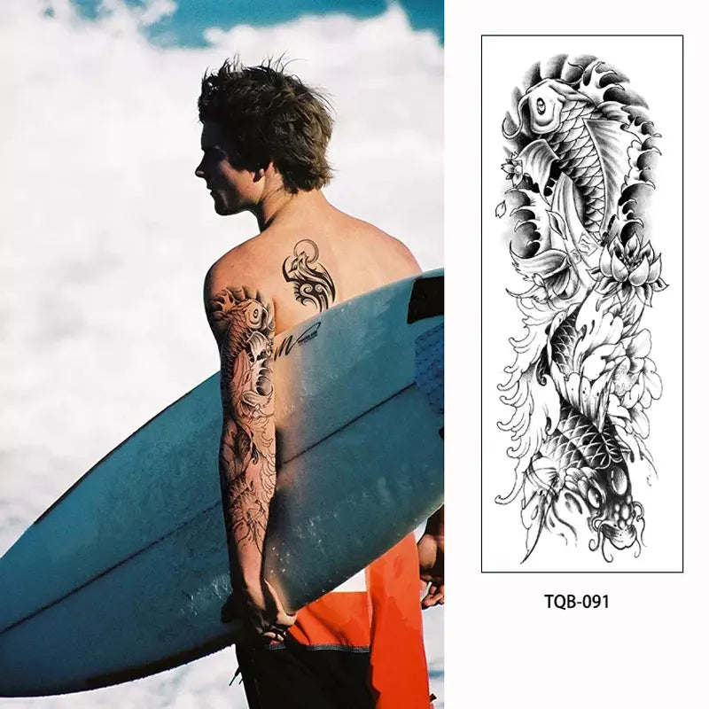 Waterproof Temporary Tattoo Sticker Large Size Tattoo for Men Sleeve Clock Fake Tattoo for Women Girl Full Arm Tattoo Fake