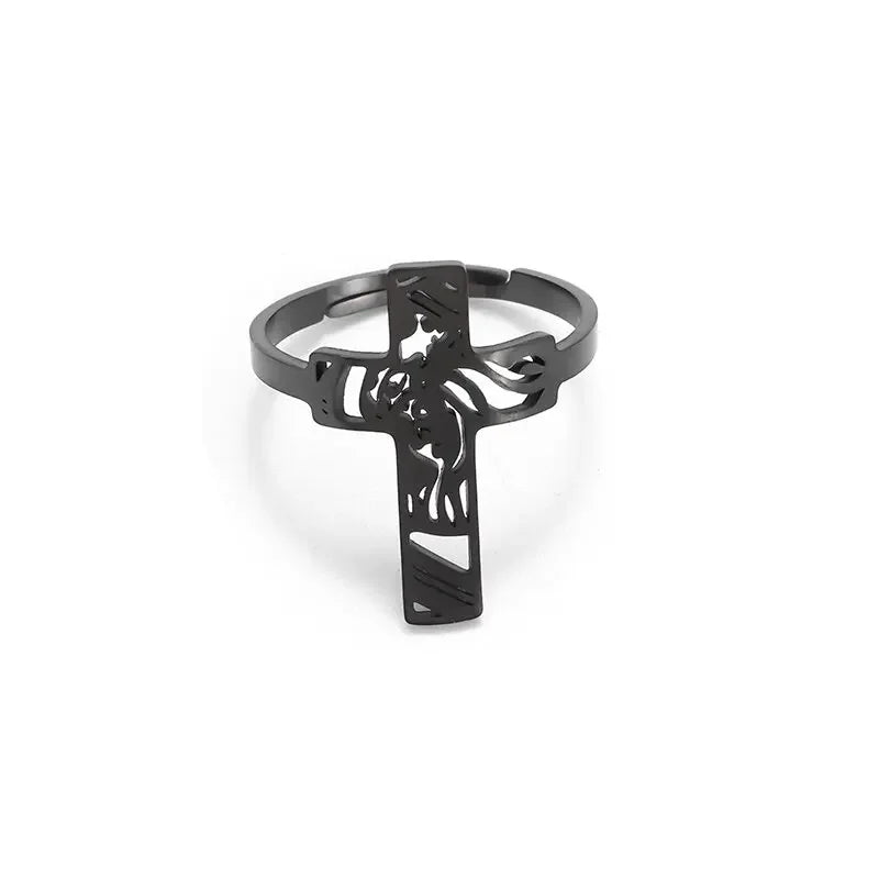 Catholic Jesus Cross Stainless Steel Pendant Necklace for Men Women Vintage Christian Prayer Jewelry