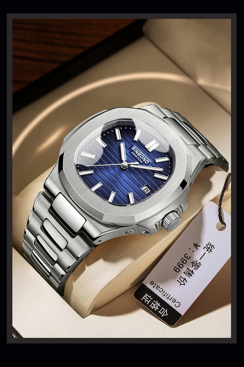 BINBONG B1885 Luxury Business Men Quartz Wristwatch 30M Waterproof Luminous Stainless Strap Men's Watches Relogio Masculino