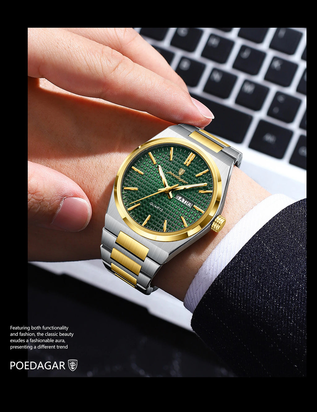 POEDAGAR Luxury Men Watch Date Week Waterproof Luminous Stainless Steel Watch For Man Casual Quartz Men's Watches Male Sport+Box