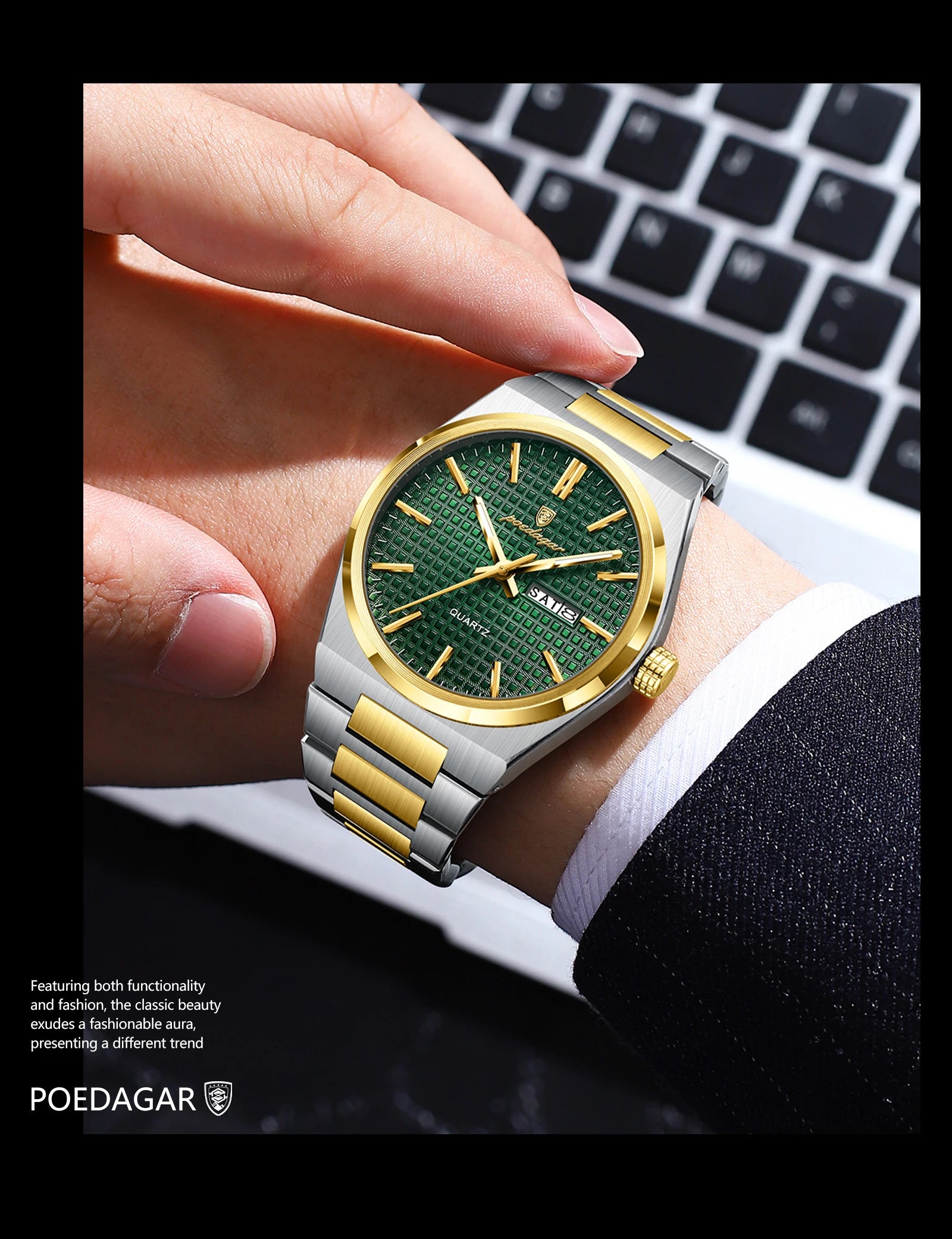 POEDAGAR Luxury Men Watch Date Week Waterproof Luminous Stainless Steel Watch For Man Casual Quartz Men's Watches Male Sport+Box