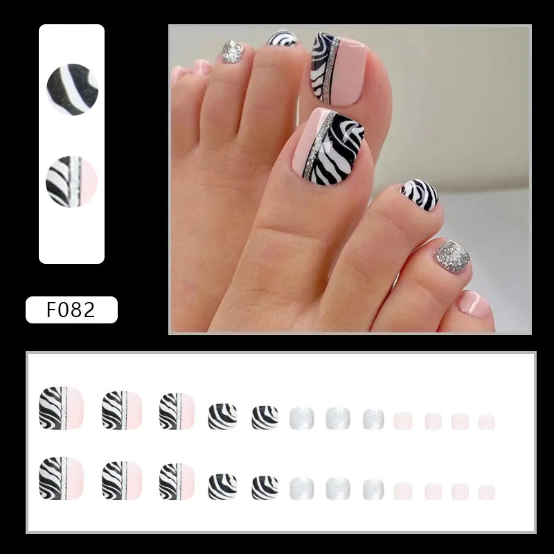 White French Press on Nails Fake Nails Tips with Sticker False Toenail Design Butterfly Lovely Girl False toenaile 1