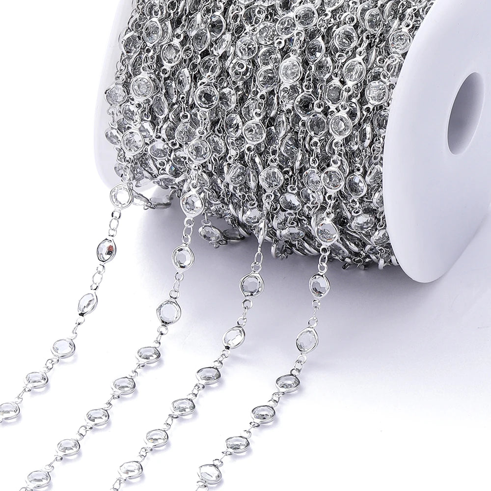 1Meter Colorful Glass Crystal Beads Chain Copper Chains For Necklace Bracelet Jewelry Making DIY Components Accessories