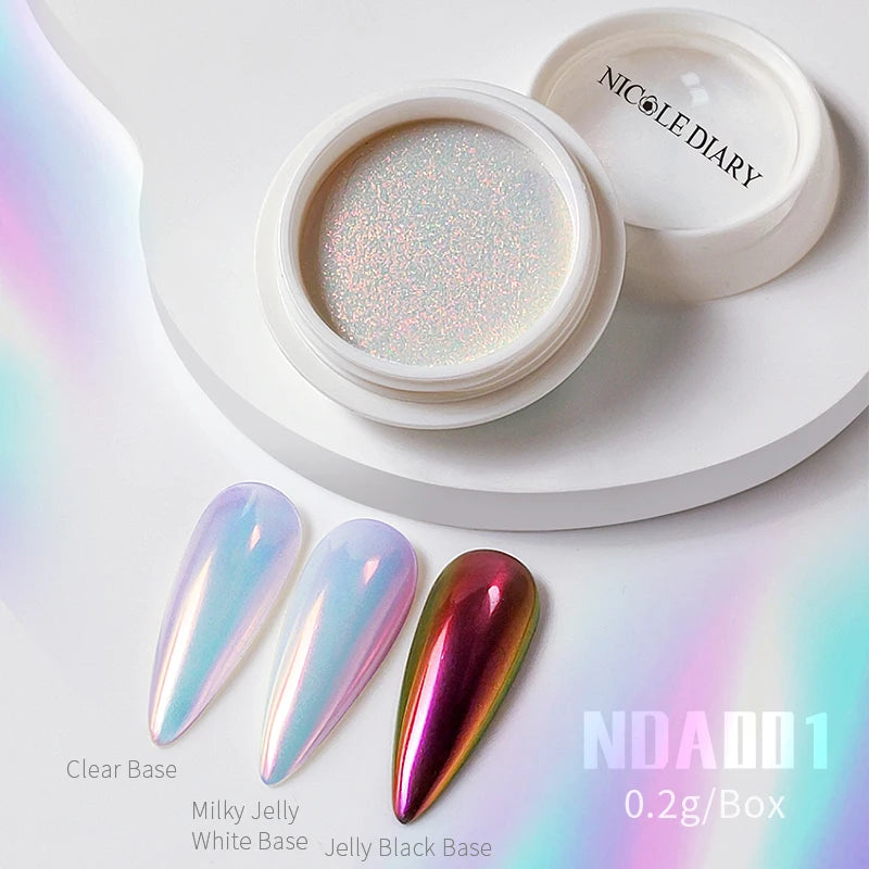 NICOLE DIARY Aurora Nail Powder White Chrome Pigment Pearl Rubbing Dust Mirror Effect Nail Art Glitter Manicure Nail Accessories