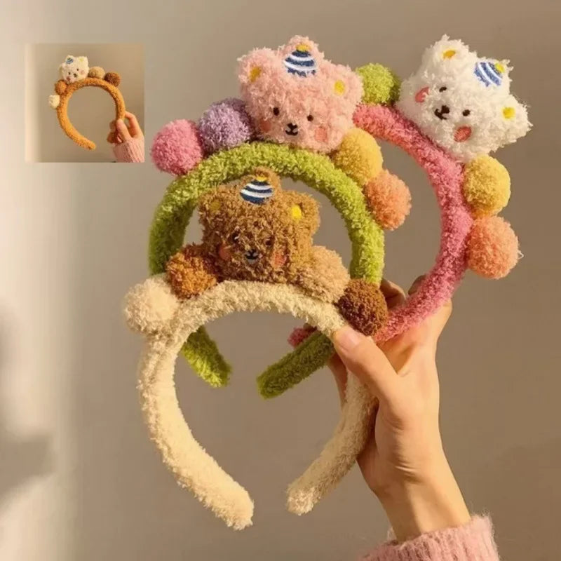 2024 Cute Plush headbands For Women Bear Hairbands girls makeup headband Wash face head band  Non-slip Flower hair Hoop Headwear