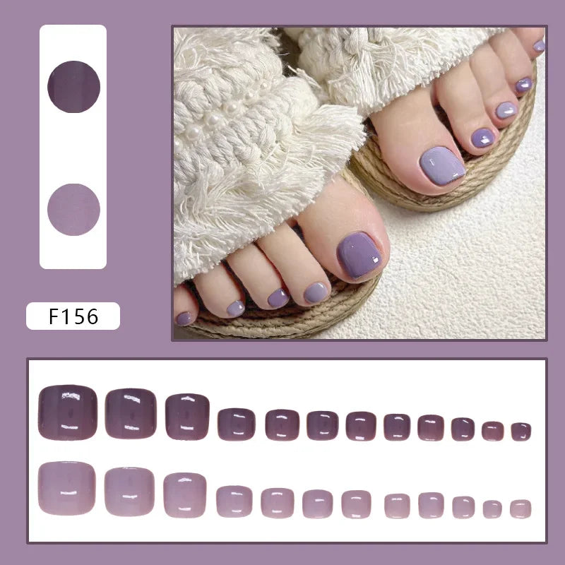 Shell Pattern Press on Nails Fake Nails Tips with Sticker False Toenail Design Butterfly Lovely Girl False Toenail