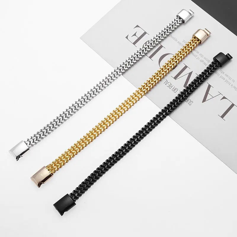 Stainless Steel Braided Double Row Metal Bracelet Suitable for Men and Girls Personalized Hip Hop Rock Party Punk Jewelry