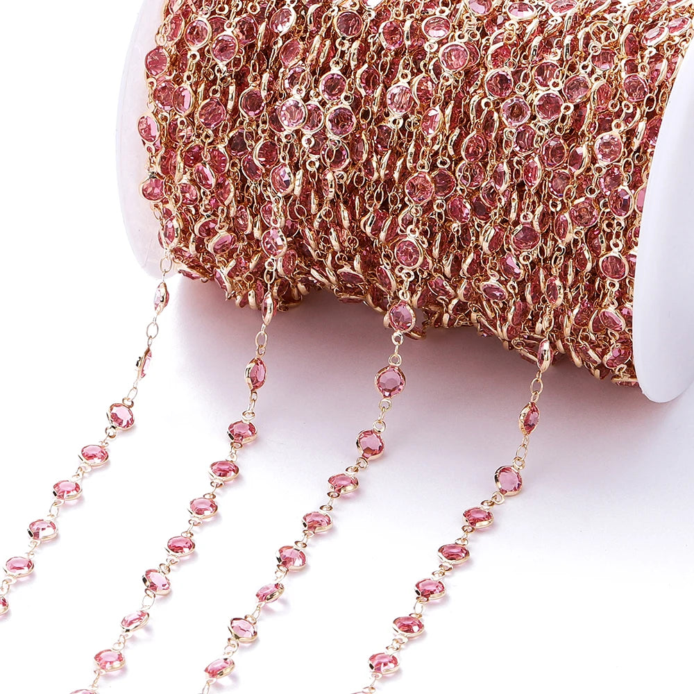 1Meter Colorful Glass Crystal Beads Chain Copper Chains For Necklace Bracelet Jewelry Making DIY Components Accessories