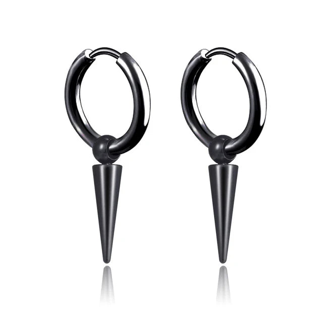 Rock Cone Pendant Hoop Earrings Women Men Stainless Steel Geometric Cartilage Single Earring Hip Hop Piercing Jewelry
