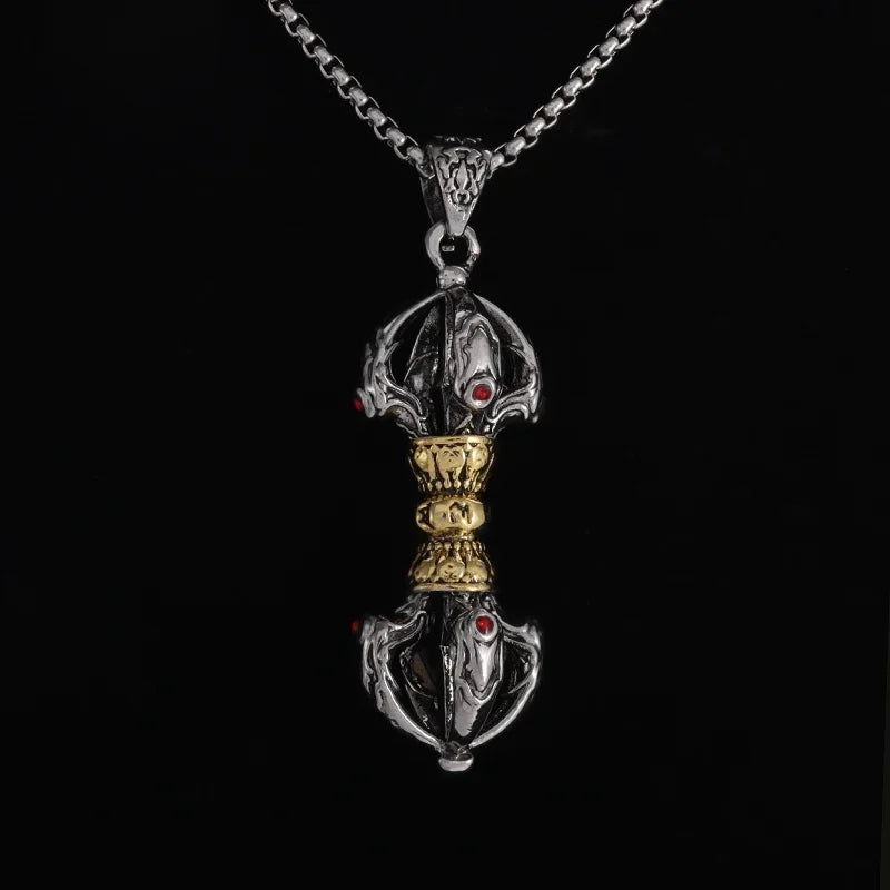 Retro Buddhist Exorcist Vajra Pendant Necklace Fashion Religious Good Luck Amulet Wealth Jewelry for Men