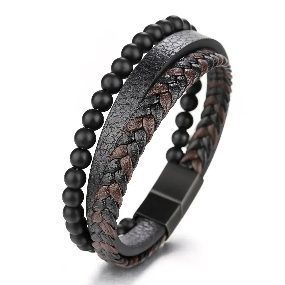 Fashion Star of David Multilayer Leather Braided Bracelet with Magnetic Clasp Men\\\\'s Vintage Judaica Amulet Jewelry