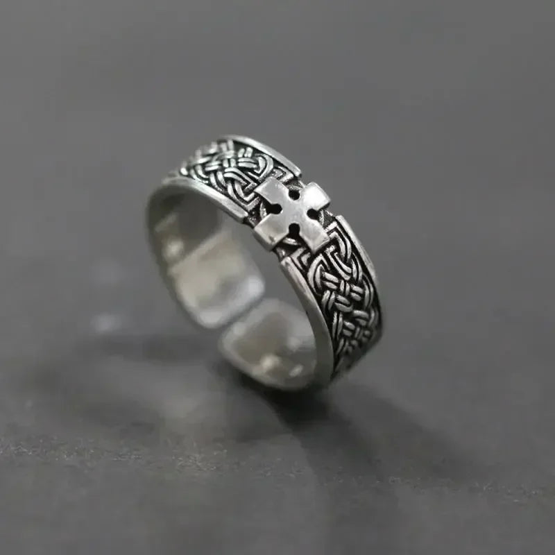 Punk Excalibur Open Ring Vintage Medieval Templar Shield Ring Men's Domineering Cool Trend Jewelry Gift