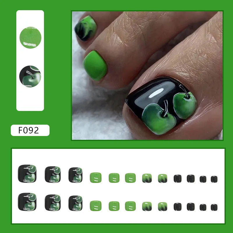 Flash Pile Drill Press on Nails Fake Nails Tips with Sticker False Toenail Design Butterfly Lovely Girl False Toenail