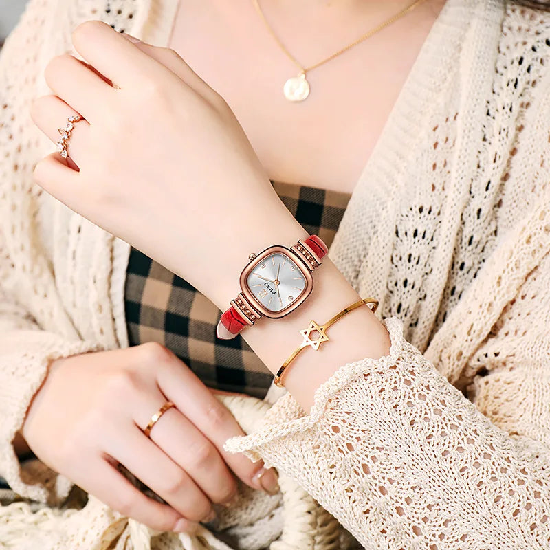 Small Square Watch with Rhinestones for Women Simple Casual Fashion Small Green Quartz Watch Ladies Wrist Watches Reloj Mujer