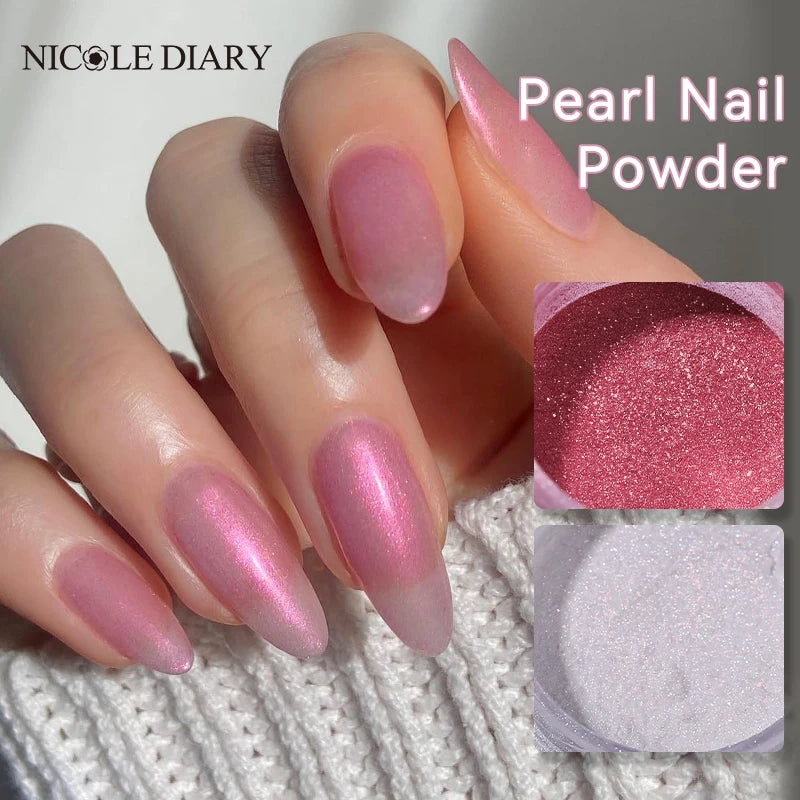 NICOLE DIARY 5g Aurora Pearl White Pink Nail Powder Chrome Pigments Metallic Rubbing Dust Moonlight Effect Nail Arts Decoration