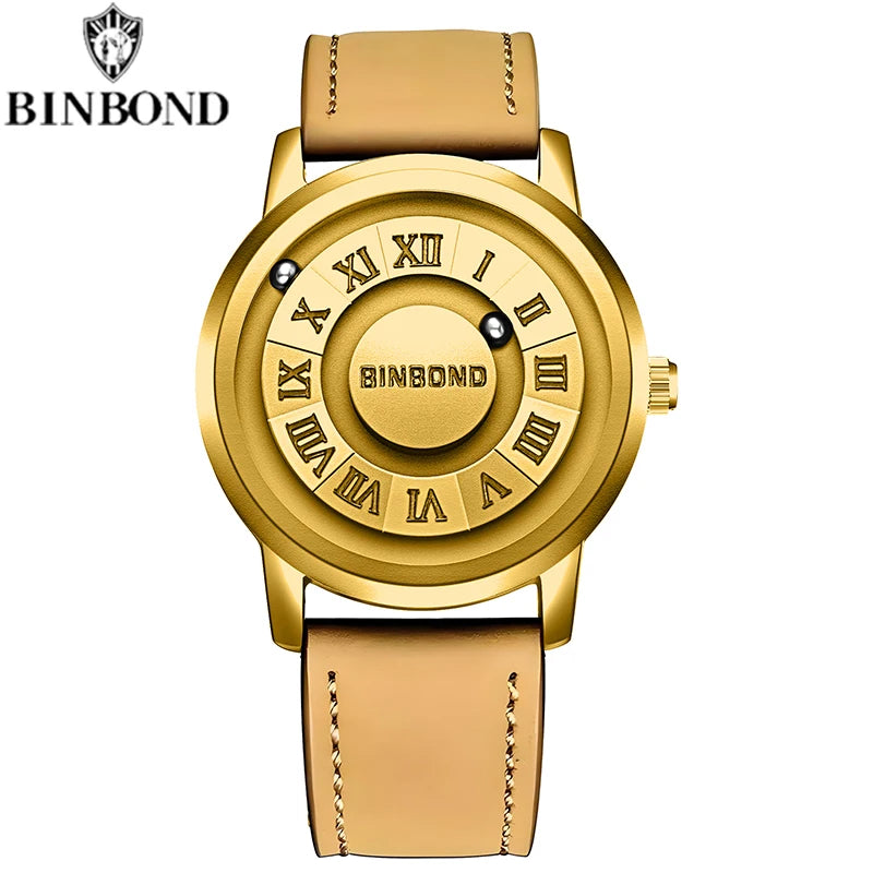BINBOND B234 Top Luxury Men Quartz Watches Magnetic Levitation Hollow Out Stainless Steel Waterproof Men Watch Relogio Masculino