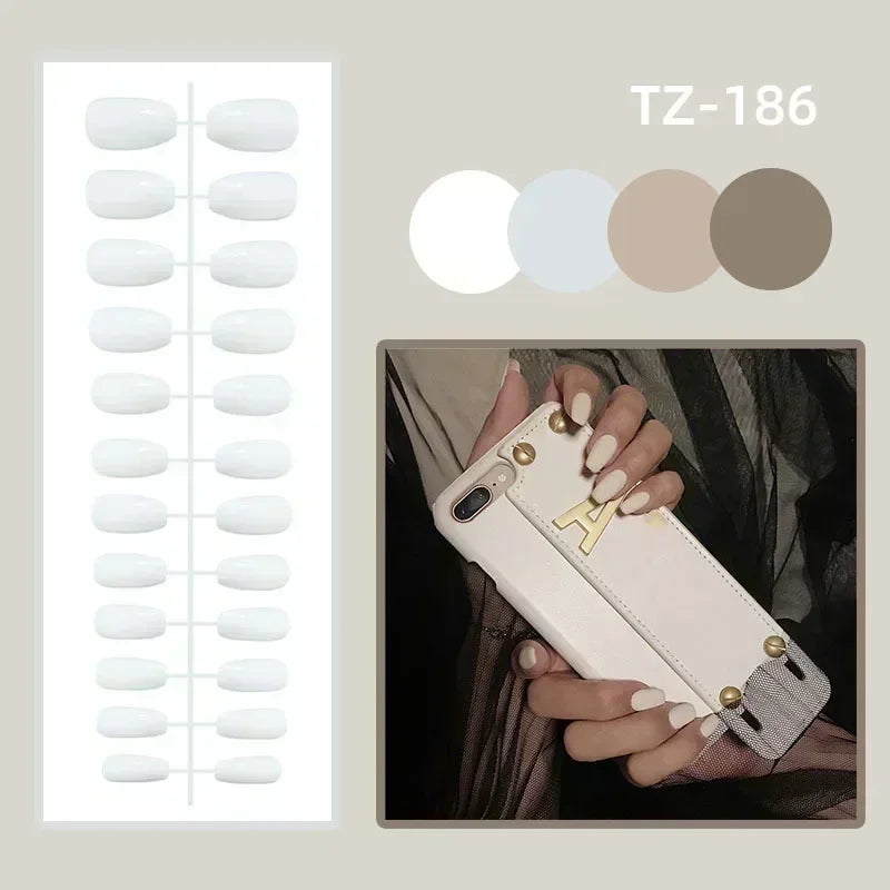 24Pcs Long Coffin Press on Nail Autumn Winter False Nails Glitter Diamond Stick on Nails French Ombre Full Cover Ballet Nail Art