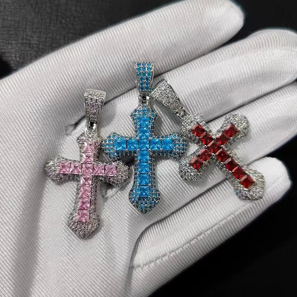 Luxury Inlaid CZ Cross Hiphop Pendant Rope Chain Necklaces for Men Women Punk Personality Rapper Accessory Fashion Neck Jewelry