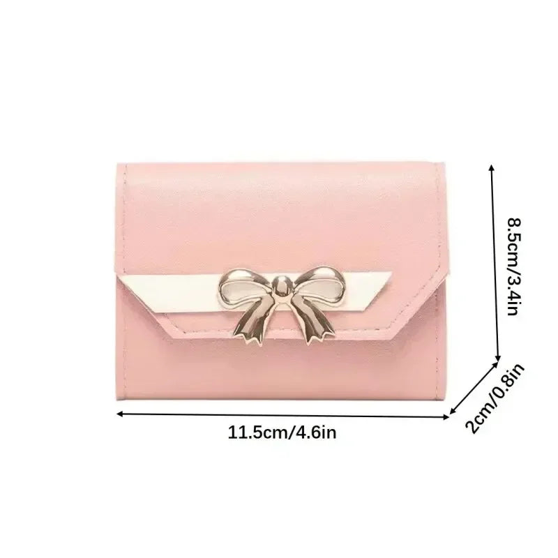 Women Wallet Foldable Portable Ladies Short Coin Purses Fashion Cute Bow Clutch Bag PU Leather Quality Female Card Holder Purse