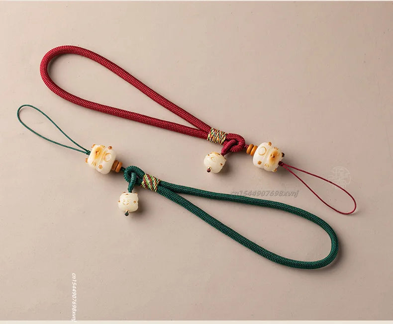 Cute Bodhi Lucky Cat Mobile Phone Wrist Hanging Chain Pendant Pendant Exquisite Anti-loss Drop-resistant Mobile Case Lanyard