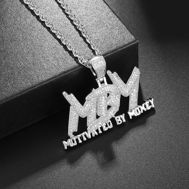 Classic Fashion Necklace Men and Women Hip Hop Punk Letter Micro Inlaid Sliding Pendant Long Necklace