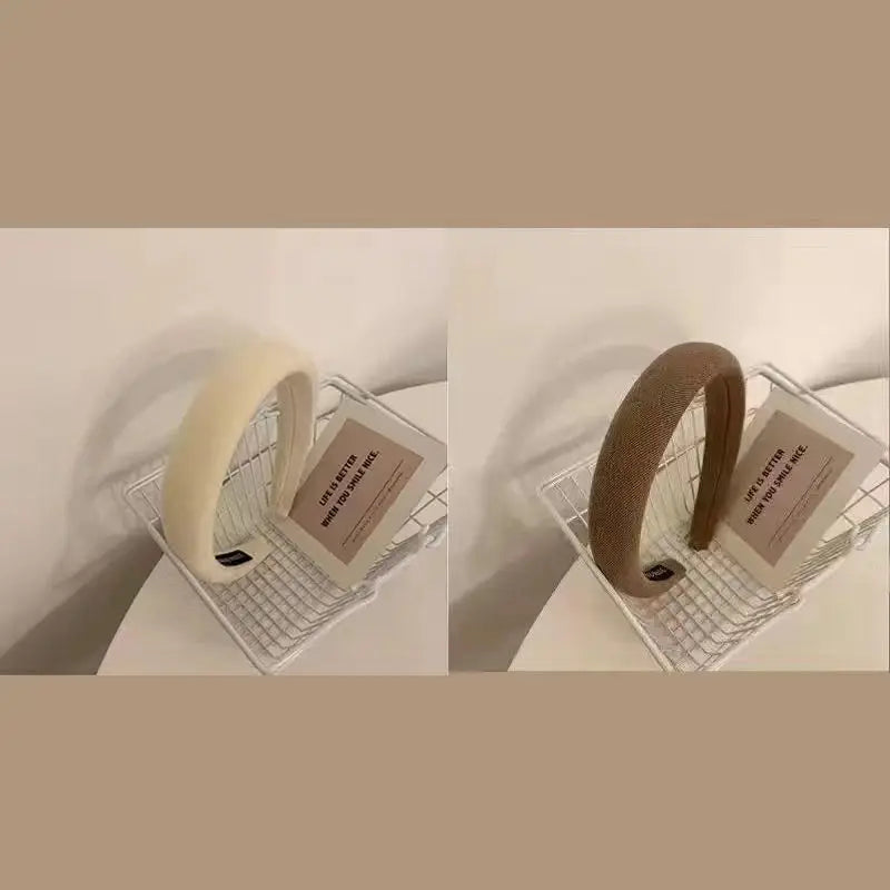Fashion Padded Headbands For Women Wide Velvet Bezel Hair Band Hair Hoop Girl Sponge Thick Solid Color Hair Accessories Headwear