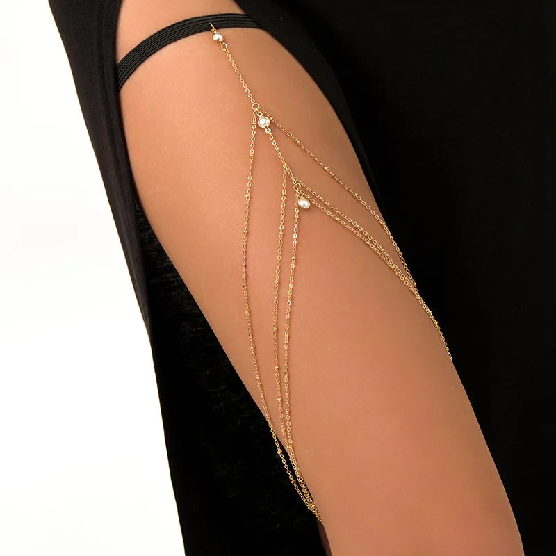 Fashion Summer Bohemian Thigh Chain Simple Sexy Body Chains for Women Double-layer Metal Leg Chain Festival Jewelry Accesorios