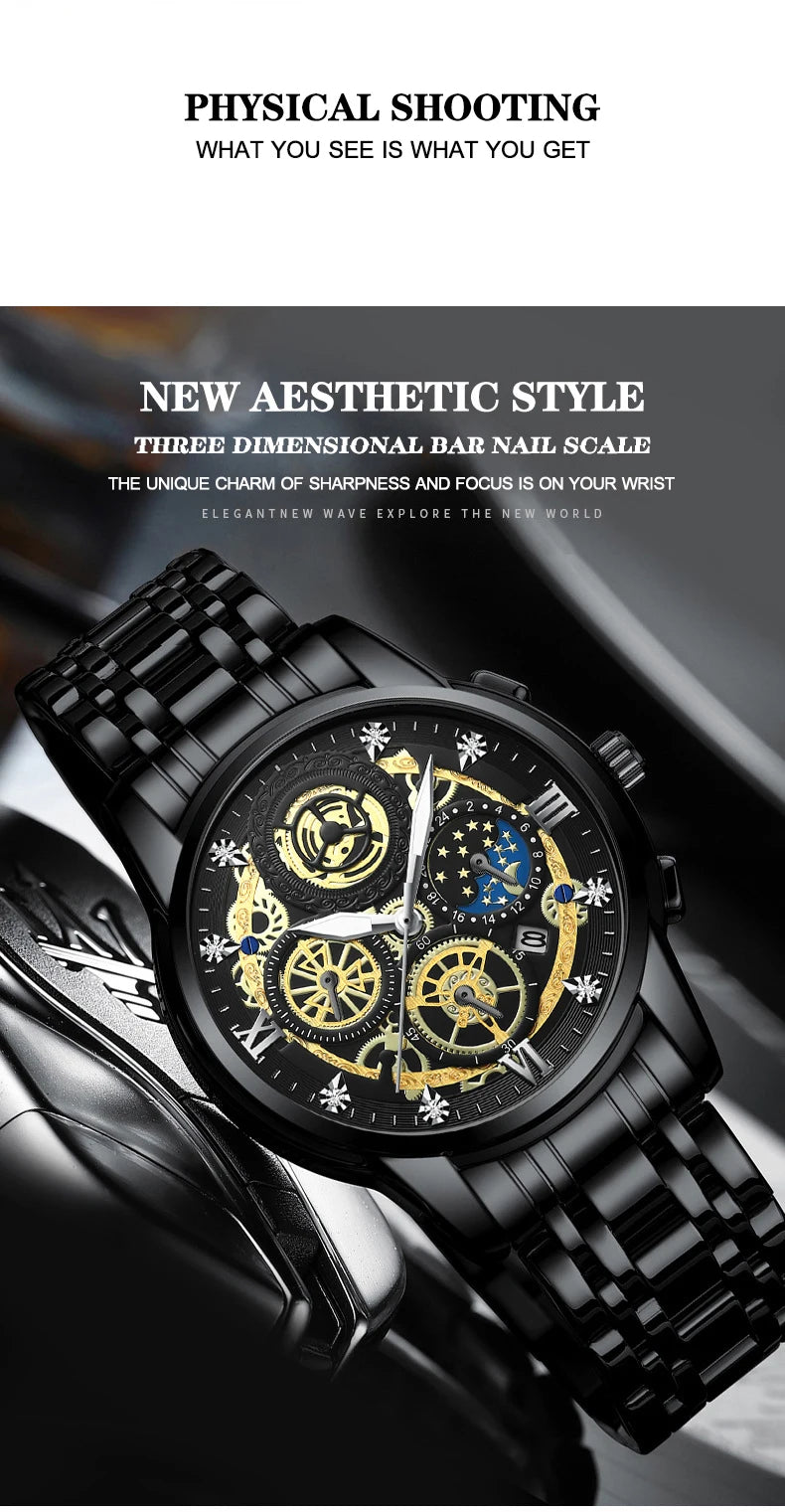 BINBOND Luxury Fashion Casual Quartz Men Watch Stainless Steel Strap Luxury Dial Luminous 30M Waterproof Business Men Wristwatch