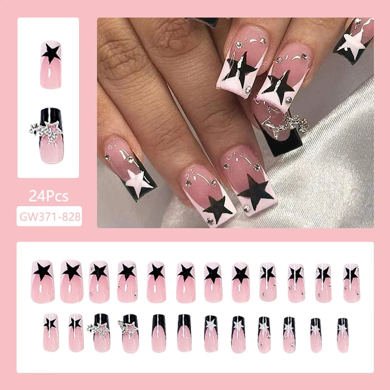 24Pcs/Set Cute and Playful Wearing False Nails French Design Fresh Press on Nail Art Removable Fake Nails