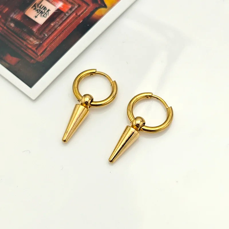 Rock Cone Pendant Hoop Earrings Women Men Stainless Steel Geometric Cartilage Single Earring Hip Hop Piercing Jewelry