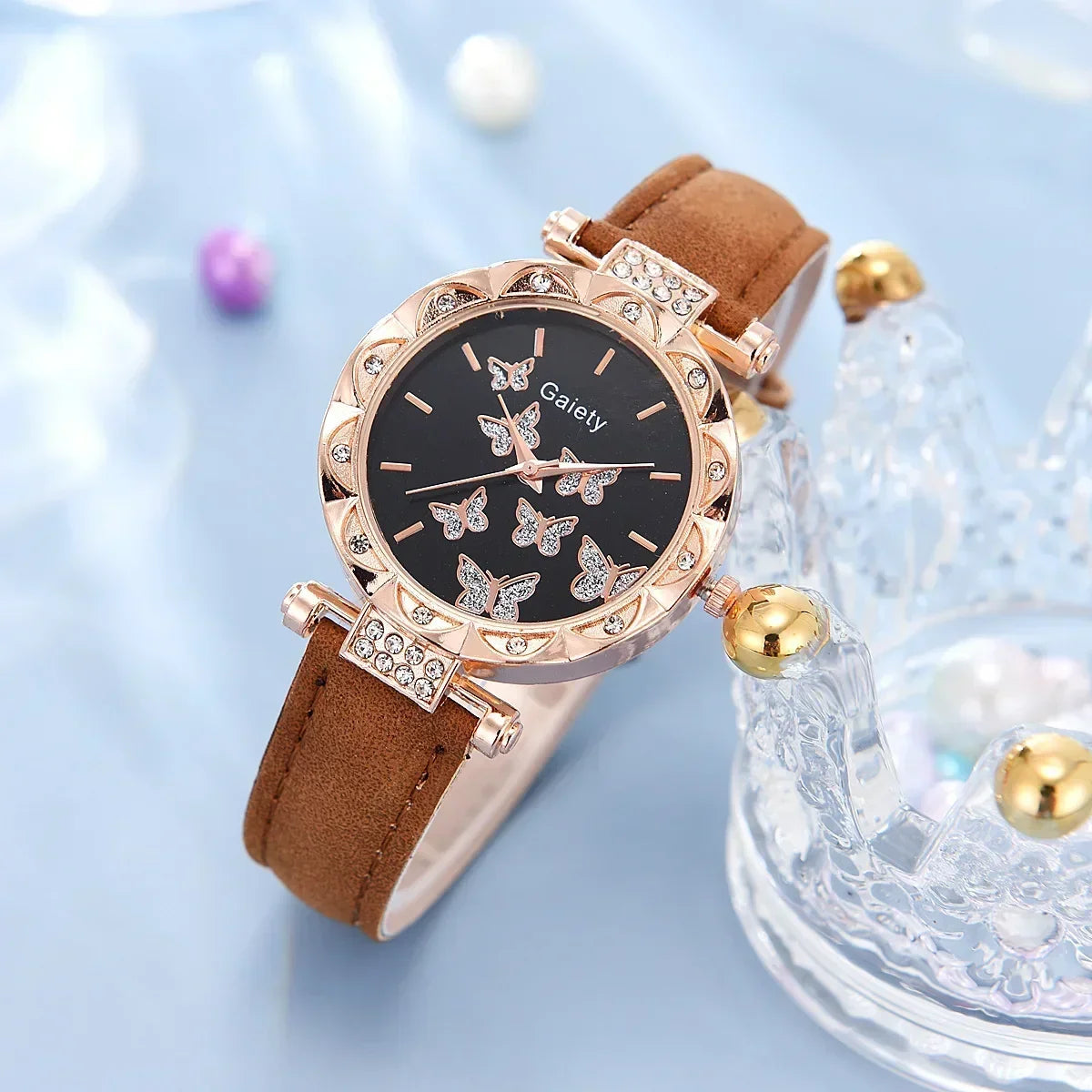 1/6PCS Set Luxury Watch Women Ring Necklace Earrings Rhinestone Fashion Wristwatch Ladies Casual Watches Bracelet Set Clock