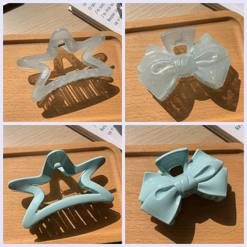 Cream Blue Starfish Bowknot Hair Claw Fashion Lady Star Hairpins Beach Vacation Hair Clips for Girls Ornament Hair Accessories