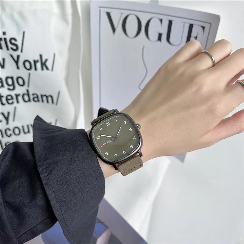 Brand Quartz Watch Youth Student Watch Vintage Square Dial Leather Belt Wristwatch Casual Fashion Men Women Gift Clock Wholesale