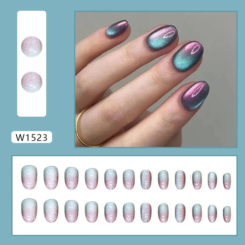 Sweet French 24 Pcs Press on Nails Pink Gradient Fake Nails Glossy Artificial Finger Manicure Reusable False Nails for Women