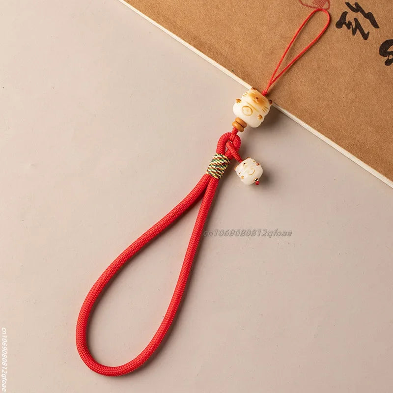 Cute Bodhi Lucky Cat Mobile Phone Wrist Hanging Chain Pendant Pendant Exquisite Anti-loss Drop-resistant Mobile Case Lanyard