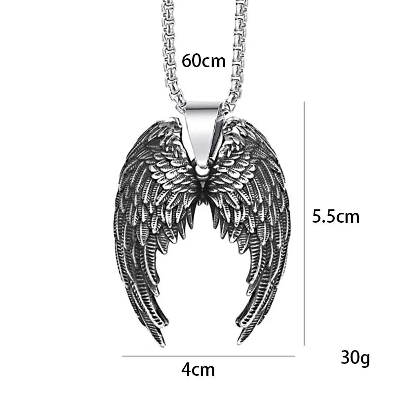 Retro Angel Wing Pendant Necklace Stainless Steel Hip Hop Punk Style Silver Color Birthday Party Gift For Men Women Neck Jewelry