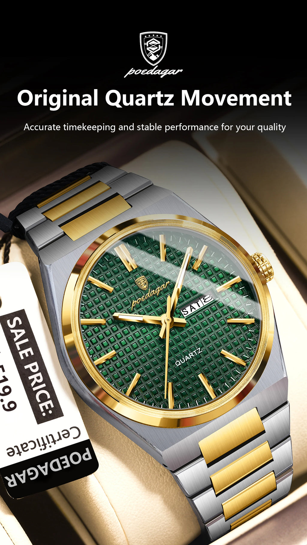 POEDAGAR Luxury Men Watch Date Week Waterproof Luminous Stainless Steel Watch For Man Casual Quartz Men's Watches Male Sport+Box