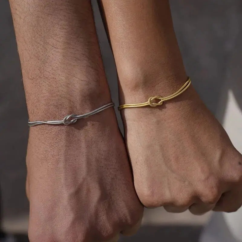 Knotted Snake Chain Bracelet For Couple Stainless Steel Gold Color Handmade Knot Hand Accessories Valentine's Day Jewelry Gifts
