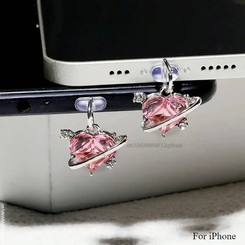 Mobile Phone Dust Plug Pendant New Butterfly With Artificial Pearls And Diamonds Accessory Decoration For iPhone Type-c Port